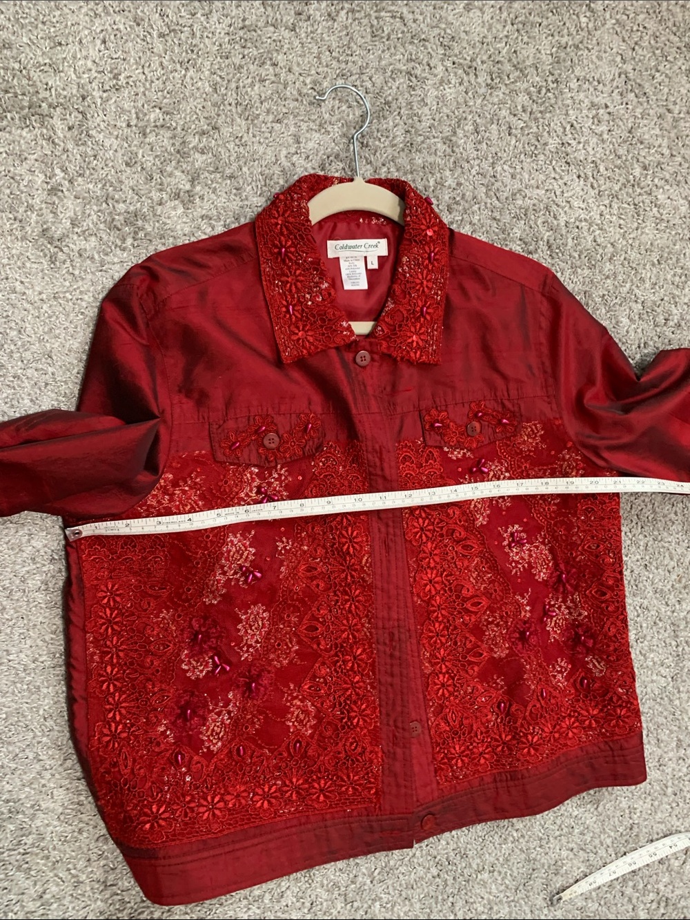 Y2K Coldwater Creek Red Artsy Beaded Lace Lightweight Jacket - Picture 7 of 7
